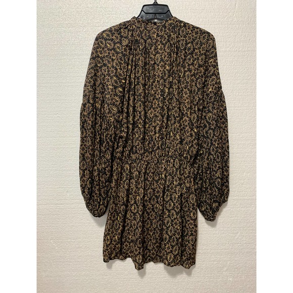 Zara Black Gold Metallic Print Long Sleeve Button Front Mini Dress Size Small - Picture 12 of 12
